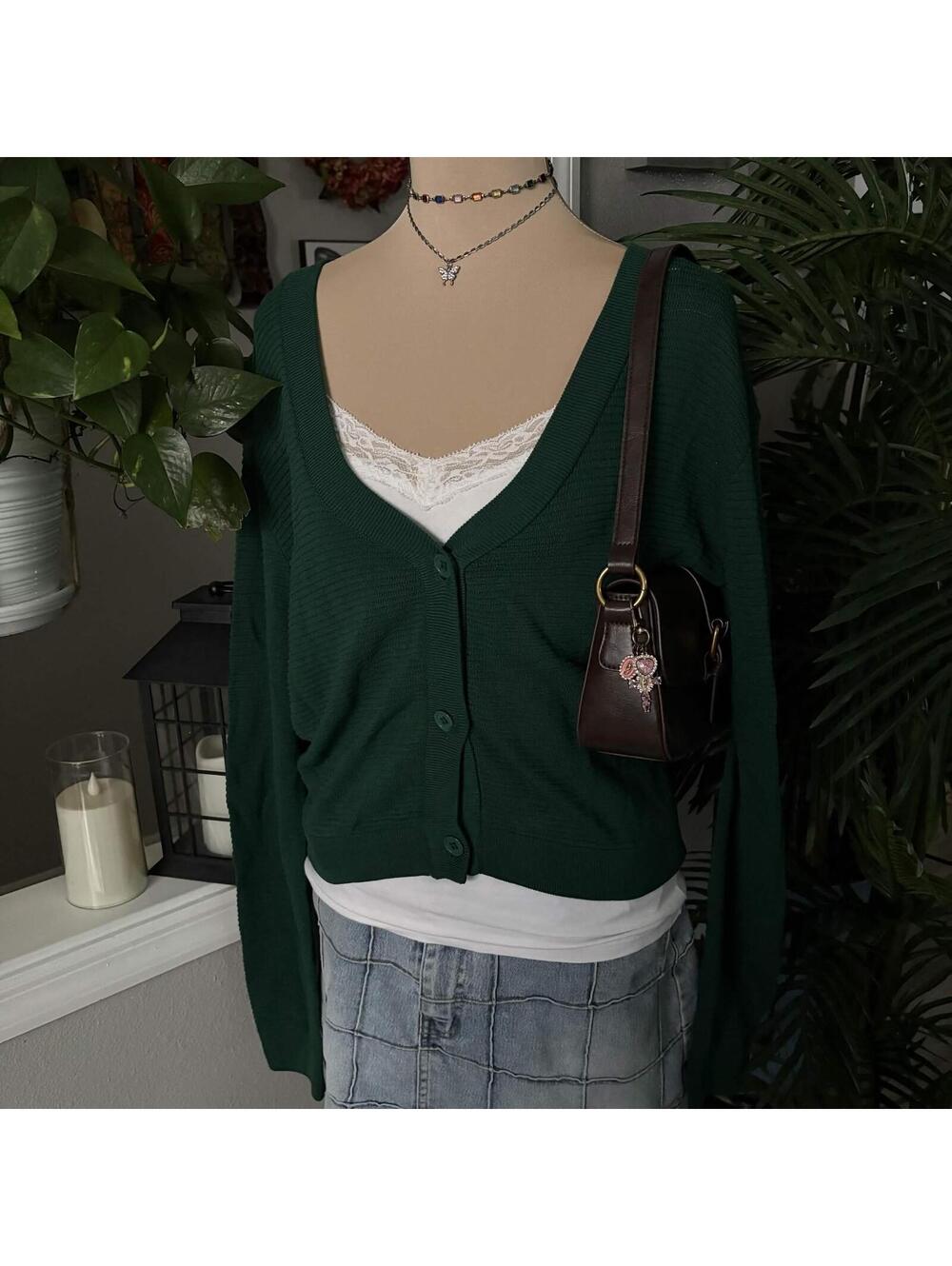 forest green chunky knit cardigan